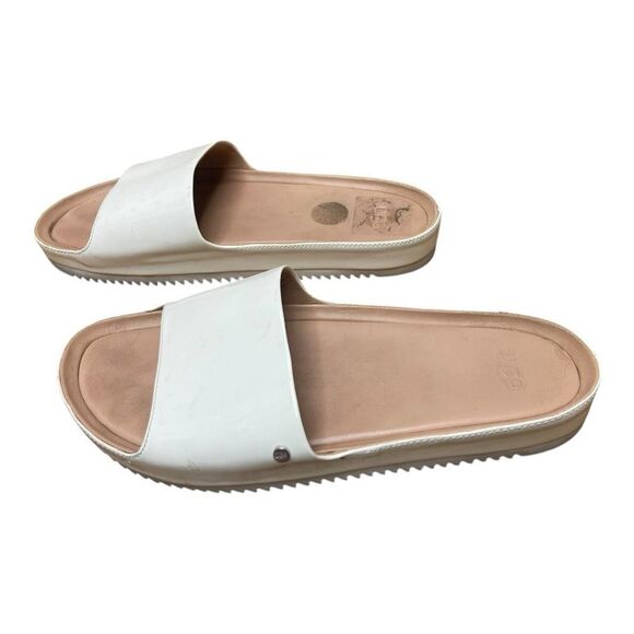 UGG White Patent Leather Open Toe Slip On Slide Sandals Mules Size 8.5 Comfy - Picture 1 of 7
